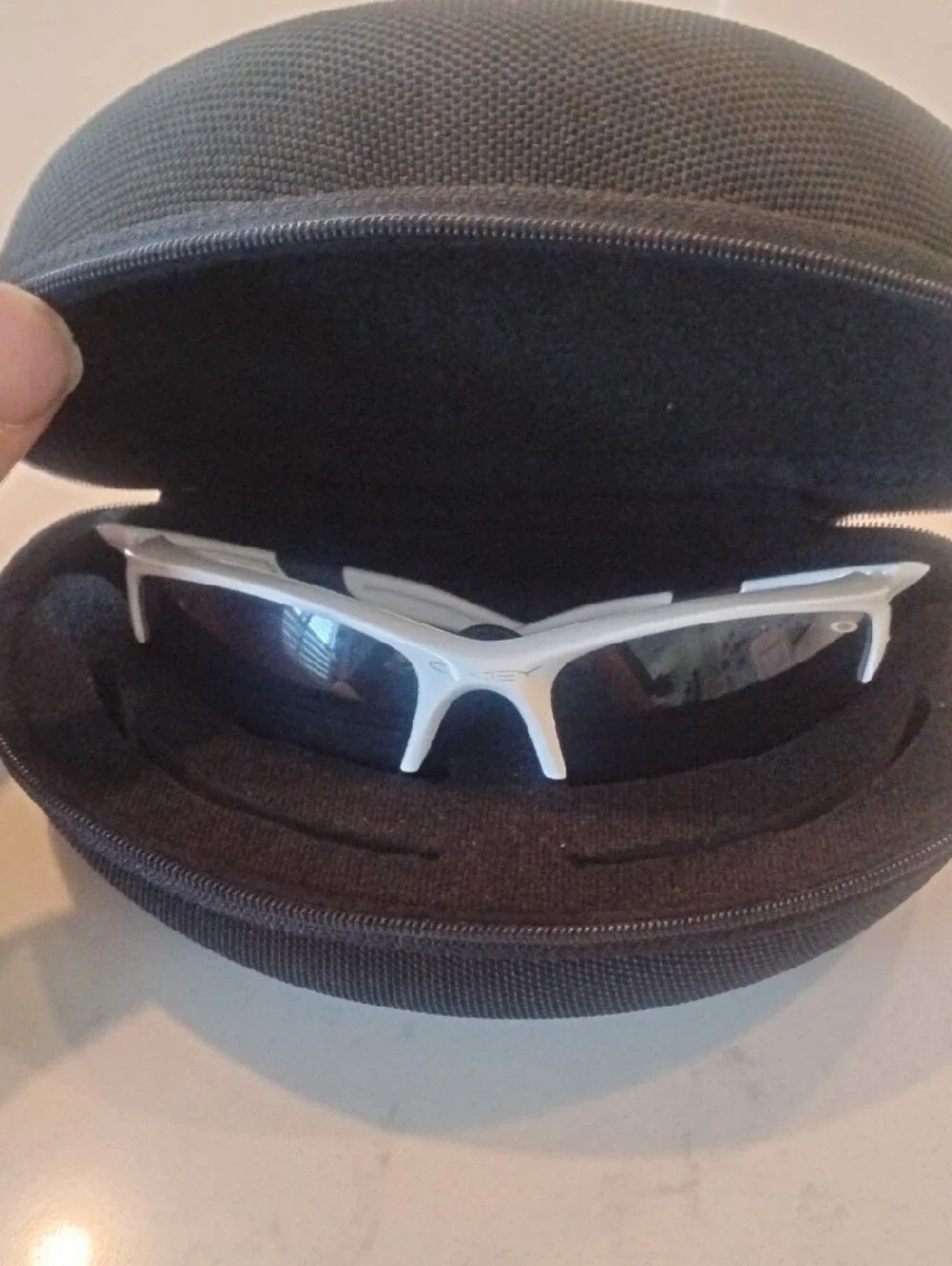 Oakley White and Black Half Jacket Frames With Black Lenses